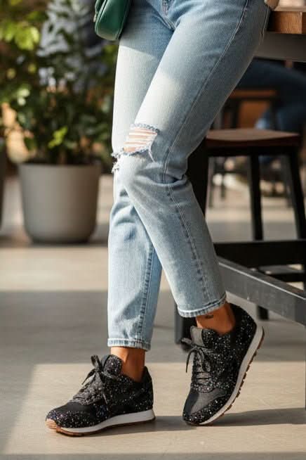 Versatile women's slip-on glitter sneakers, offering dazzling style & athleisure comfort.