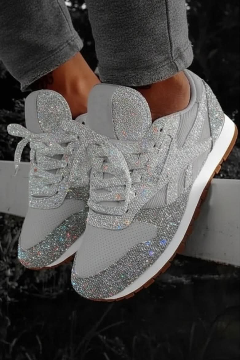 Women's athleisure glitter sneakers, comfortable slip-on style for sparkling everyday adventures.