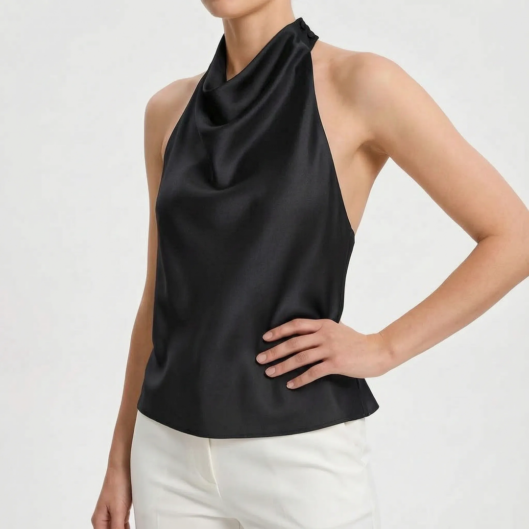 Perfect party wear: women's draped halter top, elegant sleeveless style for summer nights.