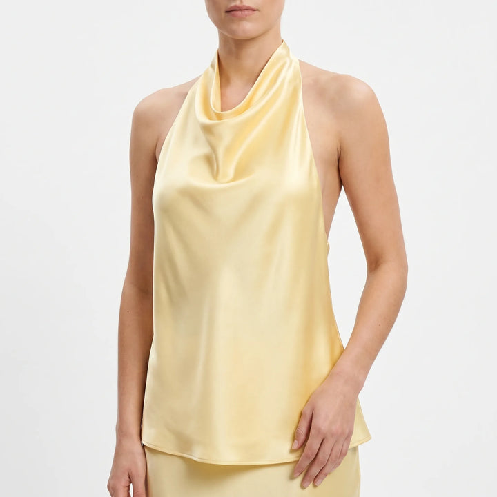 Elegant women's draped halter top, perfect sleeveless style for evening wear & parties.
