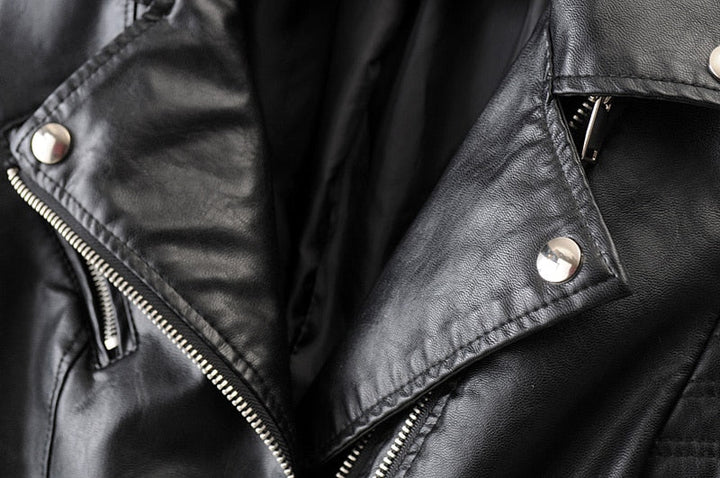 Edgy women's two-tone black biker jacket, a versatile outerwear staple for a modern and chic wardrobe.