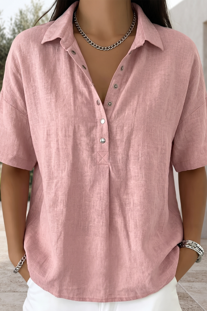 Effortless women's button blouse, a stylish long-sleeve top offering timeless elegance for any occasion.