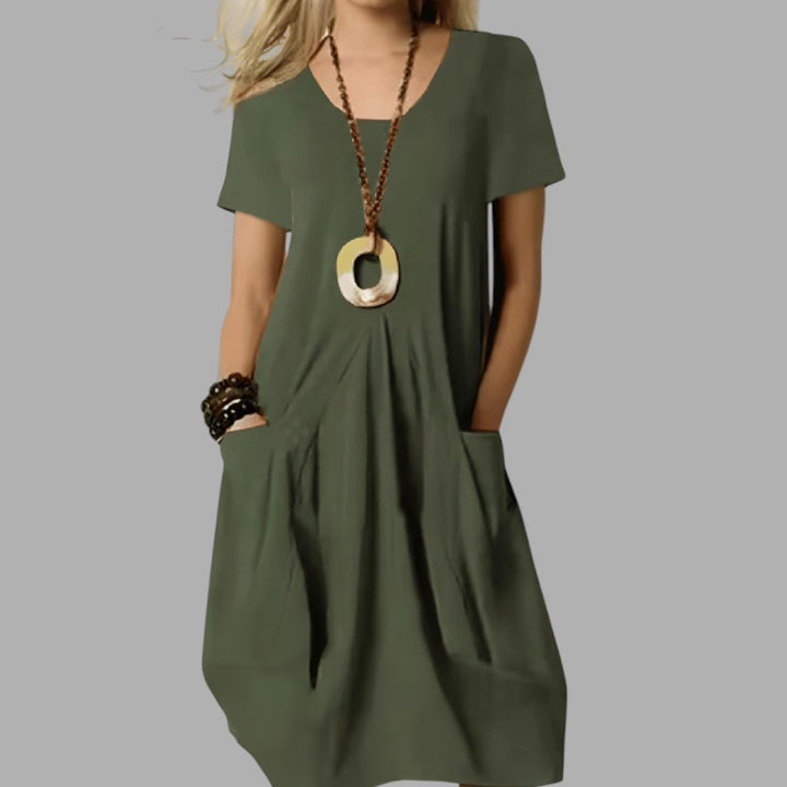 Women's effortless casual midi dress for everyday style, perfect for summer & spring. Comfortable & flattering fit.