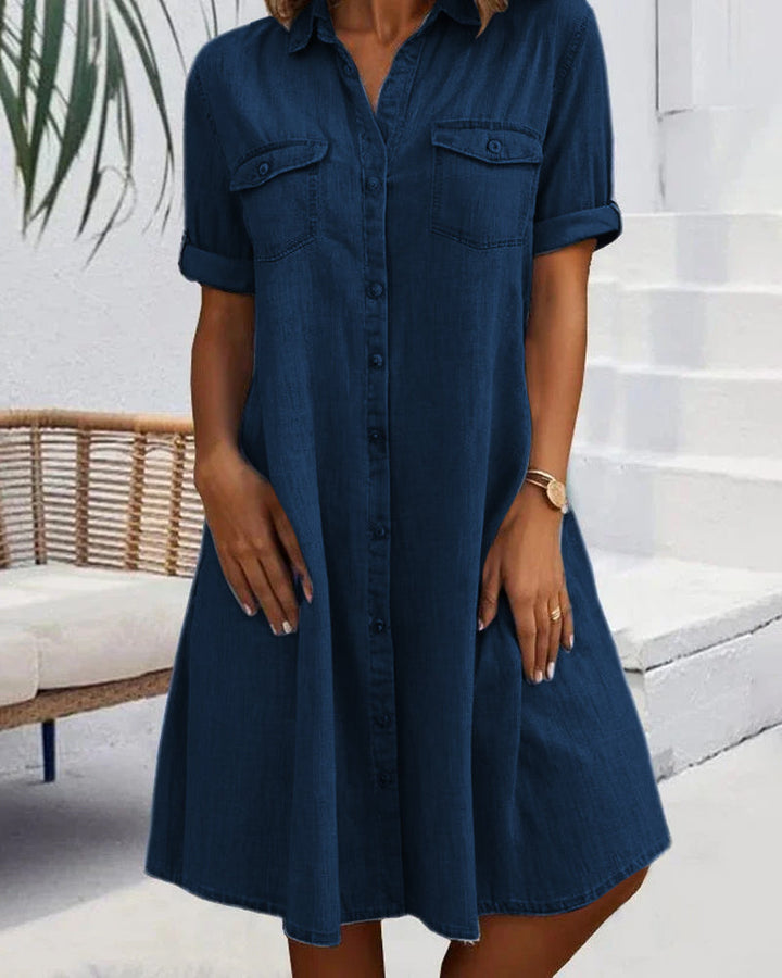 Stylish women's denim-look button-down dress. Lightweight fabric for effortless spring and summer outfits.