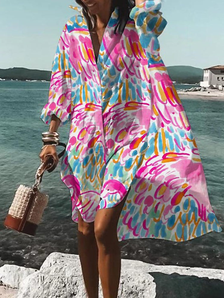 Relaxed fit women's midi shirt dress with short sleeves & button front, ideal oversized summer style.