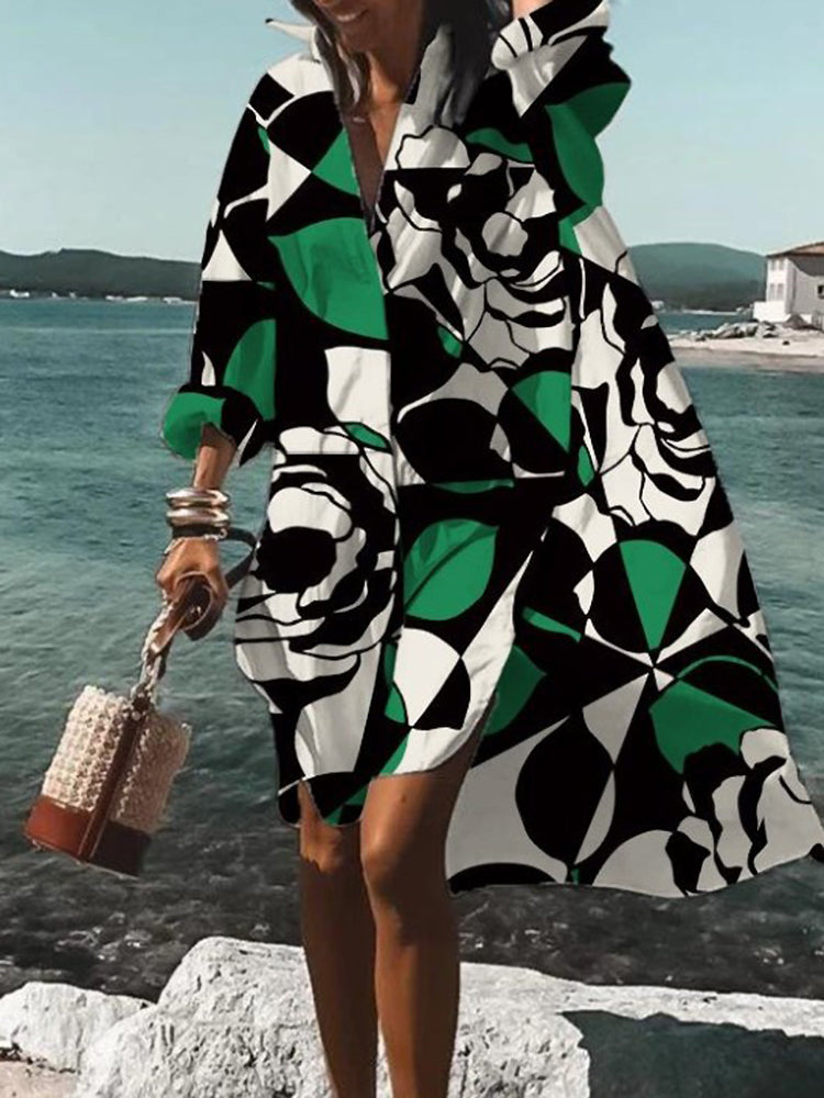 Stylish summer midi shirt dress for women, featuring short sleeves, button front, and relaxed oversized fit.