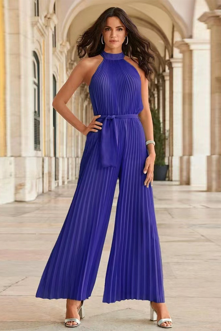 Women's effortless pleated jumpsuit in black, blending chic comfort with elegant style for versatile wear.
