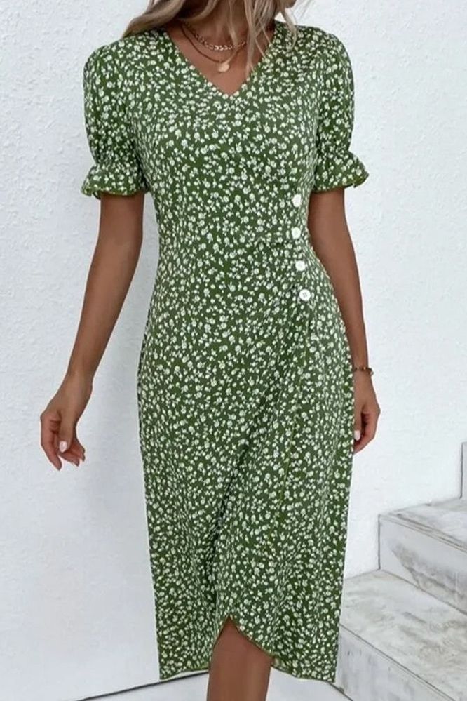Pleated midi dress for women, elegant flowy design. Perfect for spring & summer fashion.