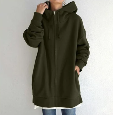 Warm, textured women's relaxed fit full-zip hoodie. Soft for fall and winter fashion, ultimate comfort.