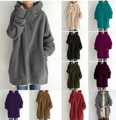 Cozy women's full-zip hoodie, relaxed fit, ideal for athleisure, lounging, and everyday comfort.