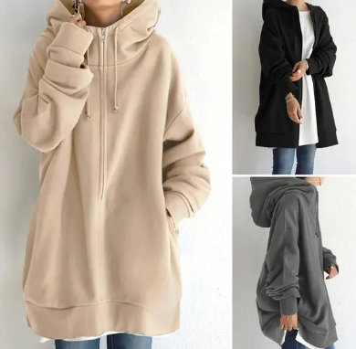 Stylish women's full-zip hoodie with a relaxed fit. Comfortable for everyday casual style.