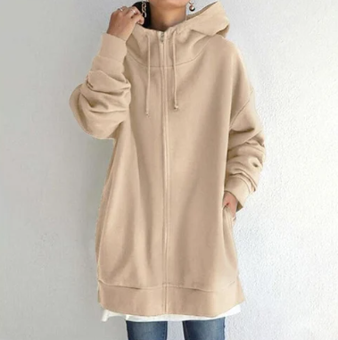 Everyday women's full-zip hoodie, relaxed fit. Comfortable layering top for daily errands & warmth.