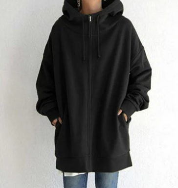 Soft, cozy women's full-zip hoodie, relaxed fit. Essential layering piece for casual comfort & style.