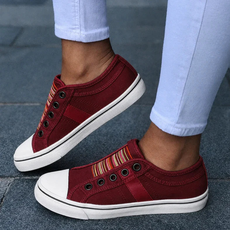 Comfortable women's slip-on summer sneakers. Breathable casual footwear, ideal lightweight walking shoes.
