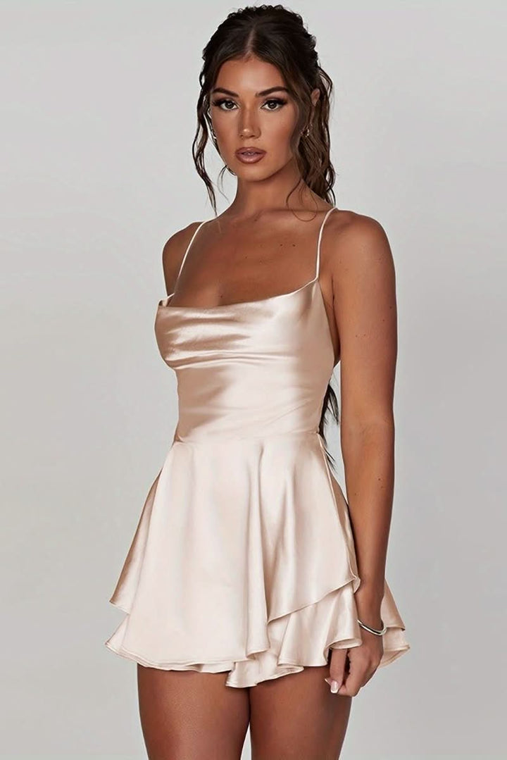 Stylish backless halter party dress for women, ideal for special occasions & evening events.