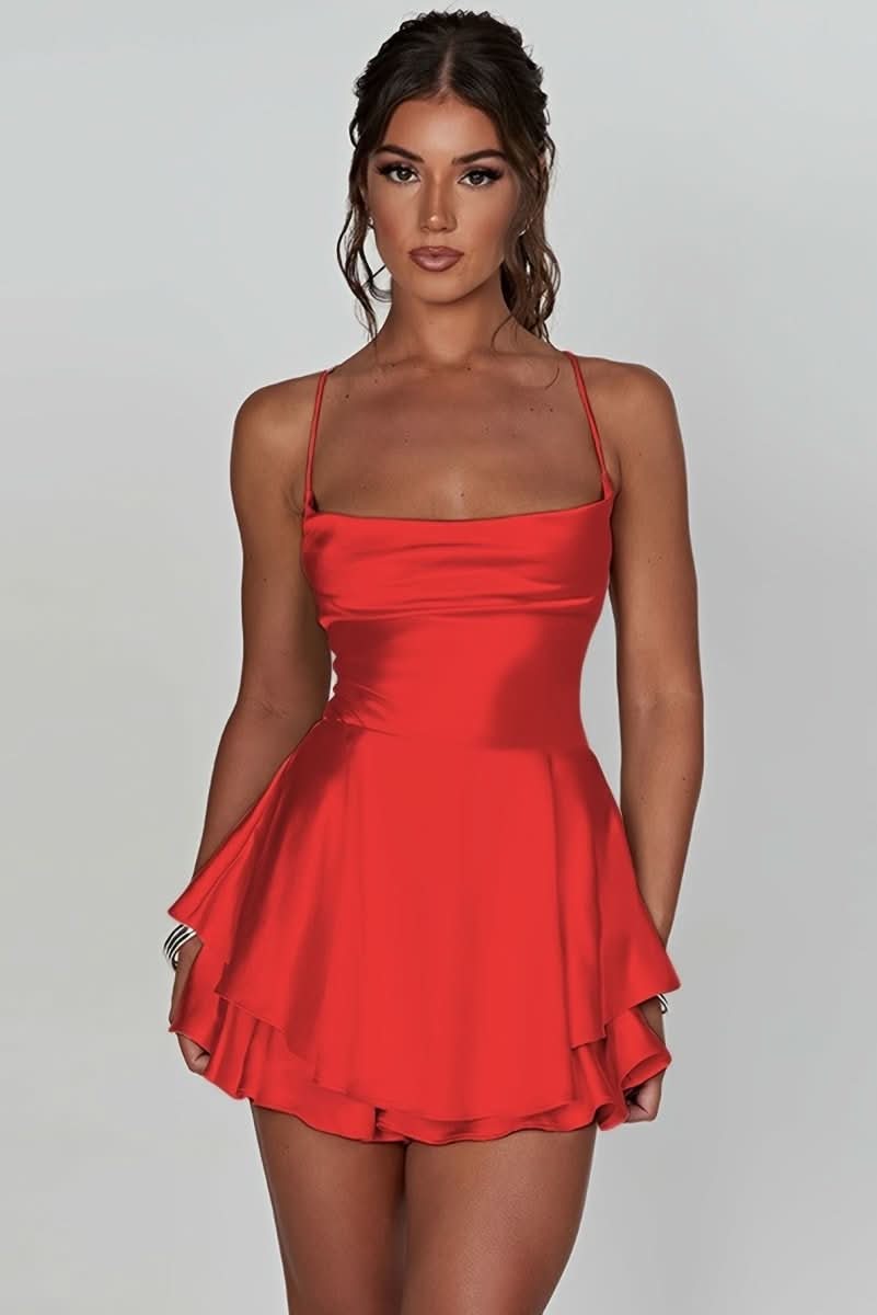 Elegant women's backless halter mini dress featuring a flattering fit, perfect for cocktails.
