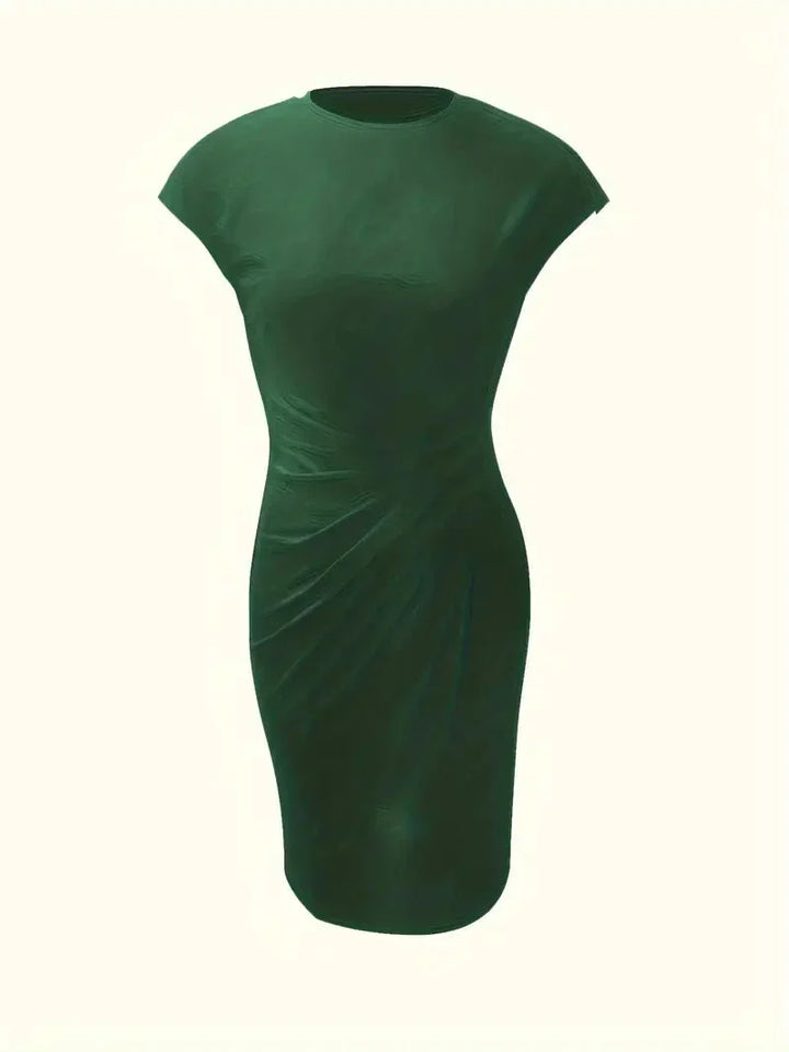 Flattering elegant midi dress, women's versatile round neck design, comfortable and chic.