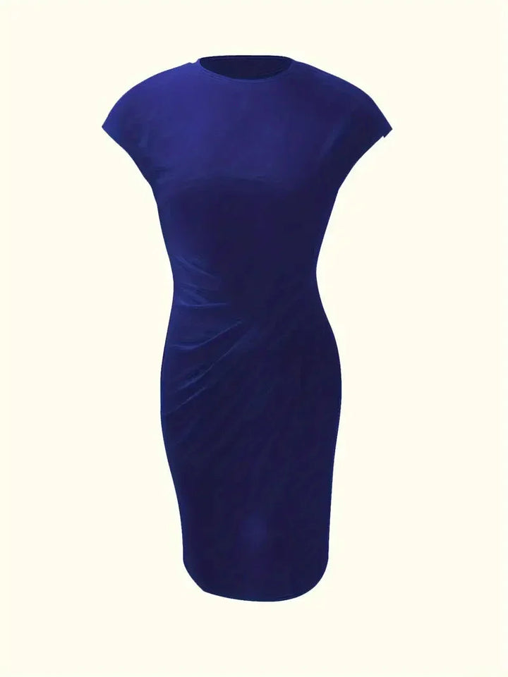 Graceful elegant midi dress for women, round neck, perfect for a sophisticated, versatile look.