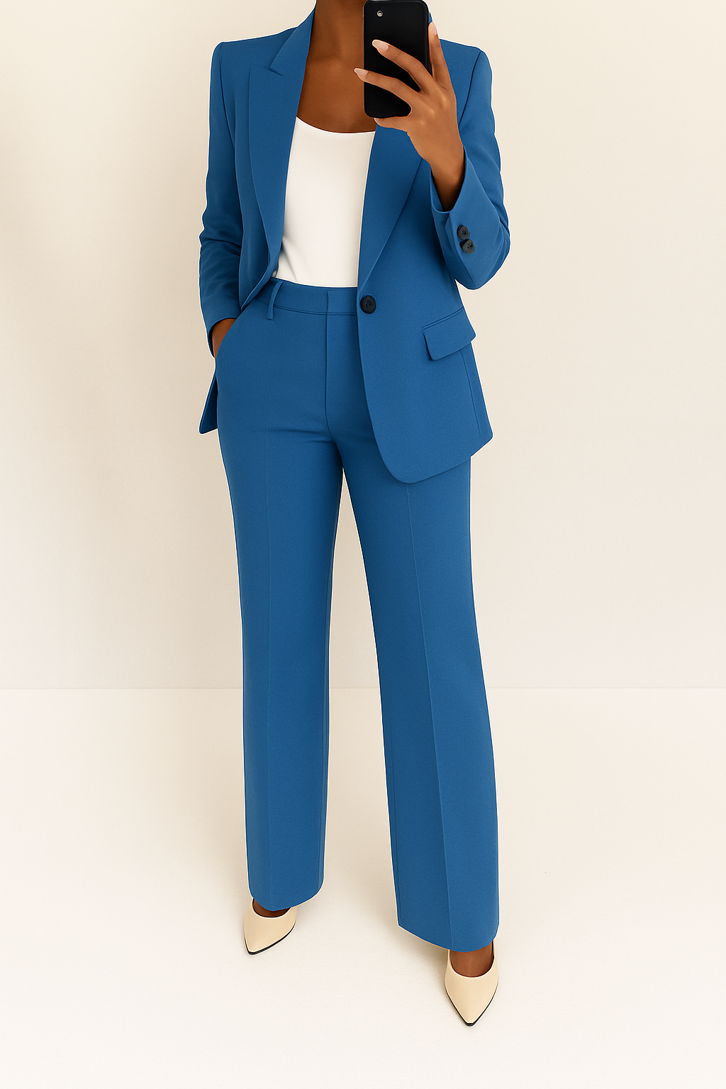 Women's elegant blazer & wide-leg pantsuit set, perfect for professional and business occasions.