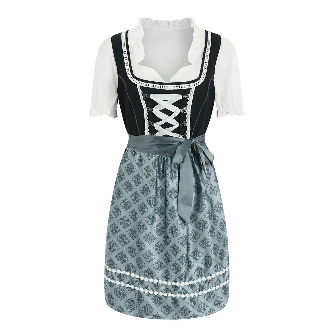 Traditional German Dirndl for women, featuring a vibrant bodice, skirt, and apron; ideal for Trachten wear.