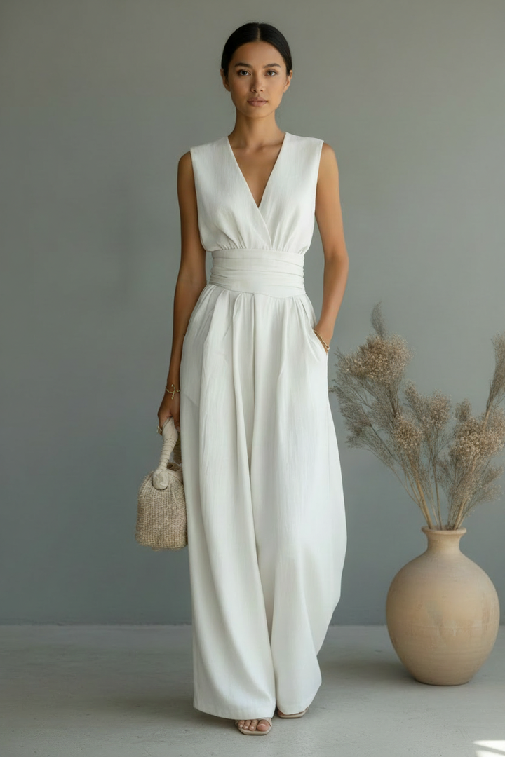 Modern women's elegant cross waist two-piece ensemble, a sophisticated tailored set for professional office wear.