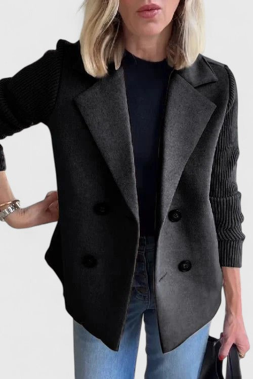 Comfort-sleeve women's double-breasted blazer, an elegant and tailored choice for all-day wear.