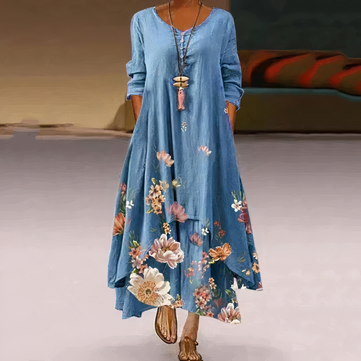 Stylish women's floral print maxi dress with long sleeves. An elegant & comfortable choice for summer and spring.