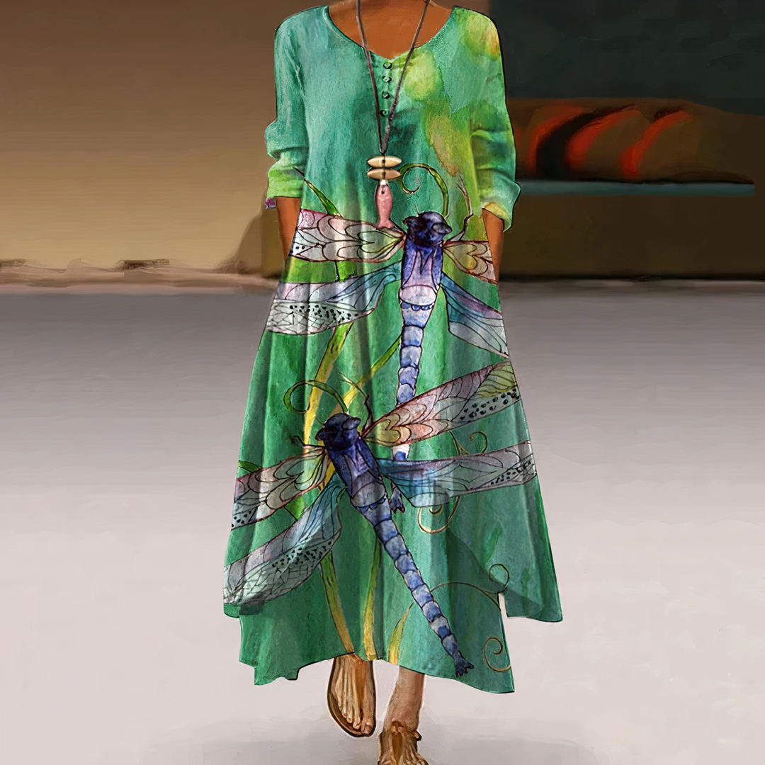 Oversized floral border print long sleeve maxi dress for women. A comfortable & elegant addition to your spring wardrobe.