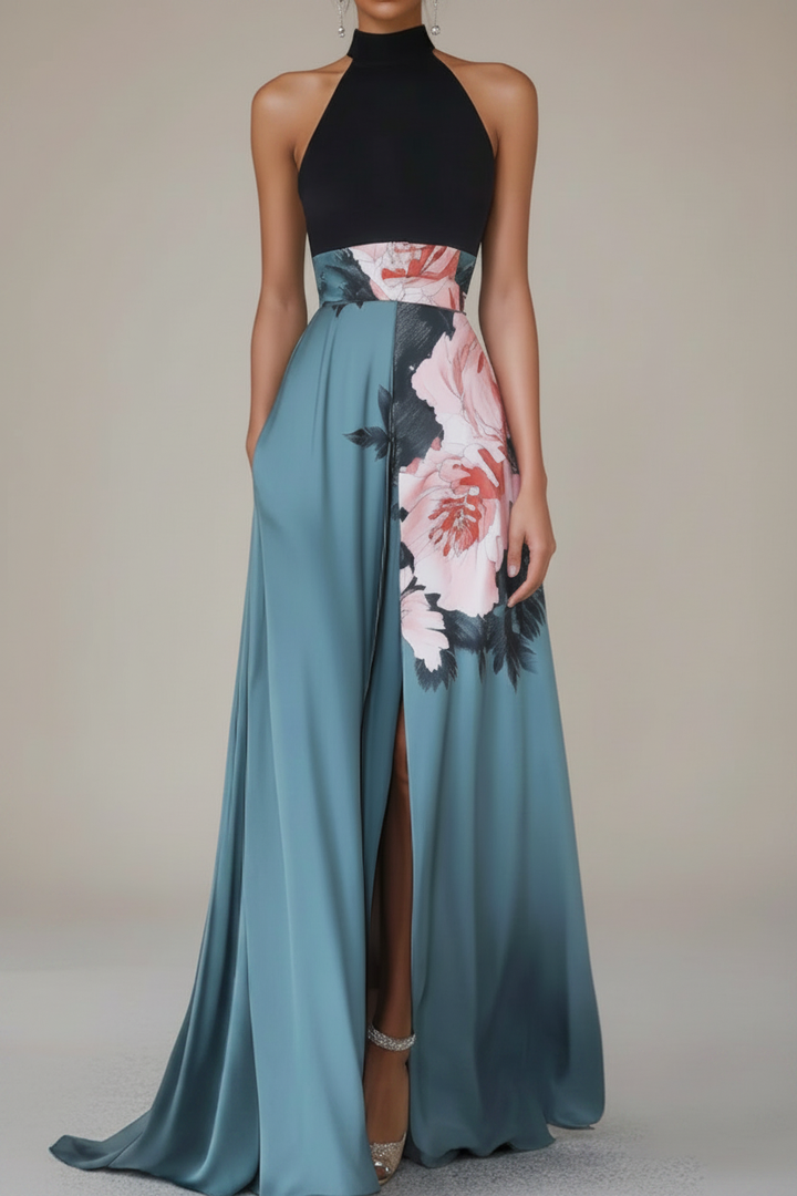 Comfortable women's sleeveless maxi dress with elegant floral pattern, great for summer fashion & beach days.