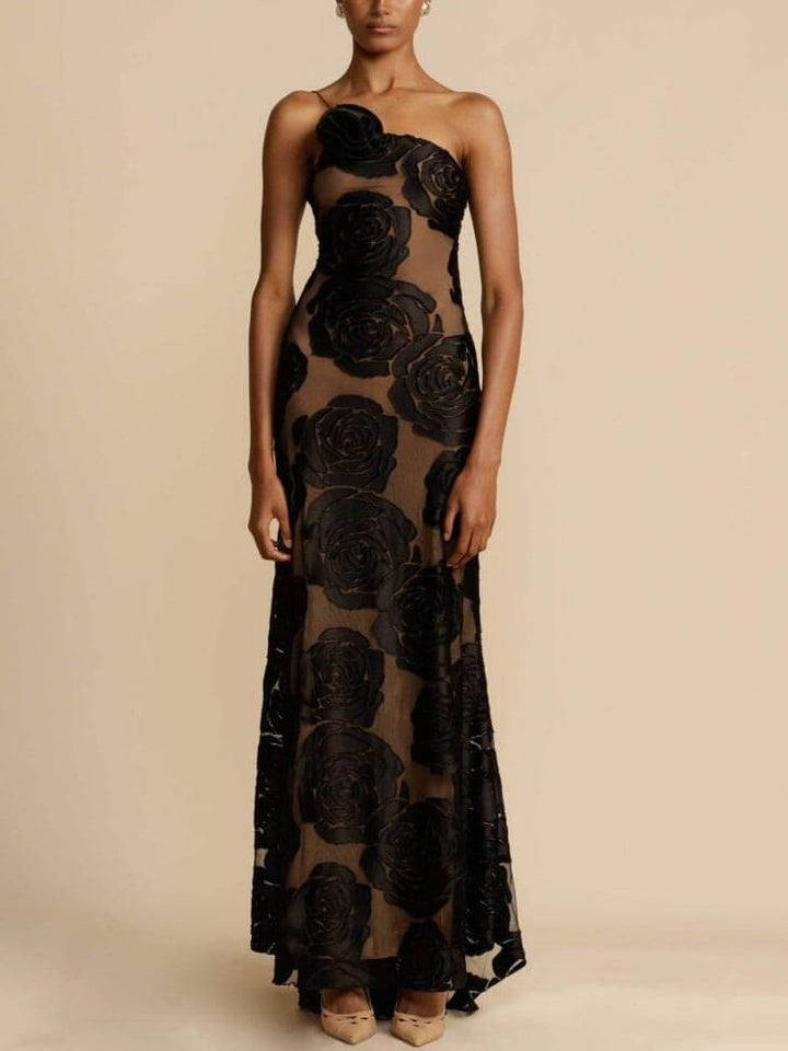 Elegant women's summer floral maxi dress, a beautiful long gown for any special occasion or party.