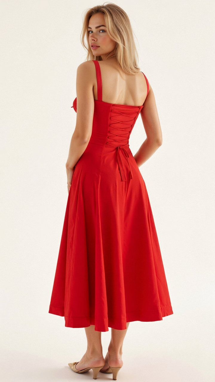 Elegant women's sleeveless floral print midi dress with a flattering corset & side slit.
