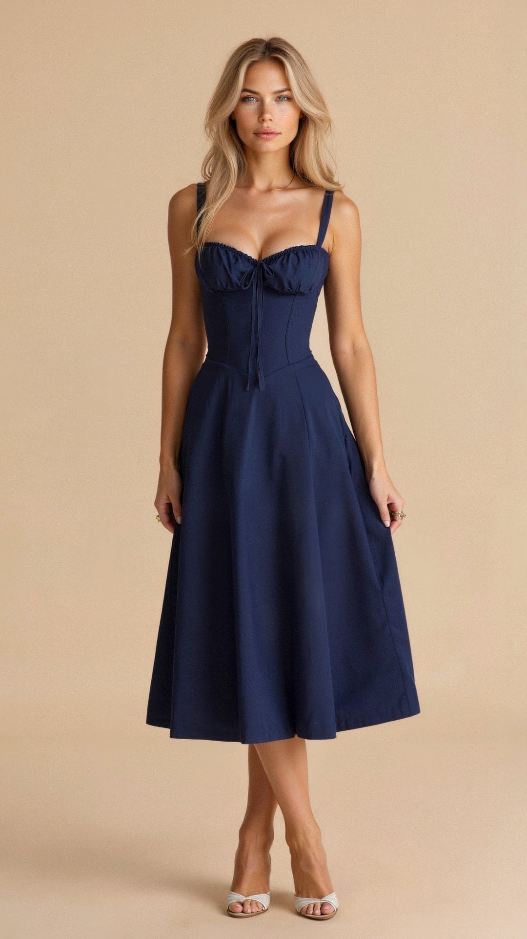 Summer elegant floral midi dress with a corset bodice, sleeveless design, and side slit.