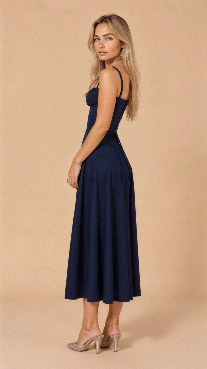 Formal floral print midi dress for women, featuring a corset silhouette & stylish side slit.