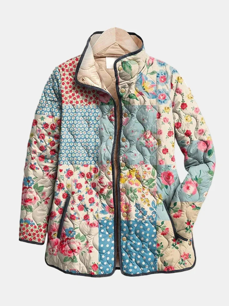 Women's elegant floral quilted jacket for spring/autumn everyday style. Lightweight and stylish outerwear.