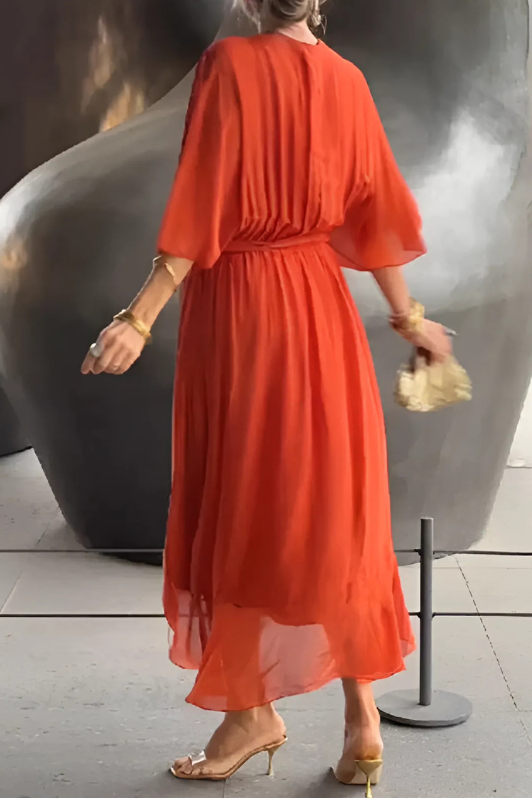 Graceful women's flowing maxi dress with an elegant silhouette, perfect for summer parties & formal evenings.