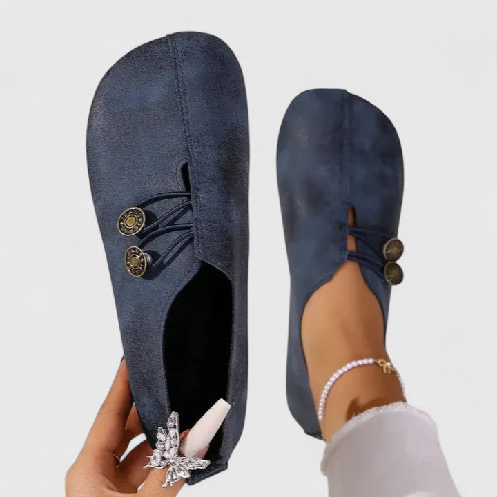 Stylish women's loafers with a soft insole & elastic button closure, designed for foldable comfort.