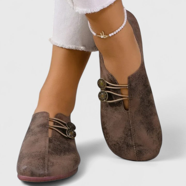 Elegant women's loafers, slip-on style, featuring a unique elastic button & comfortable foldable design.