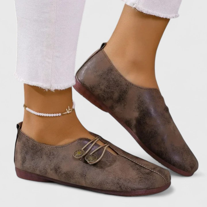 Women's elegant foldable loafers, ideal for both dress & casual wear, with elastic button & comfort.