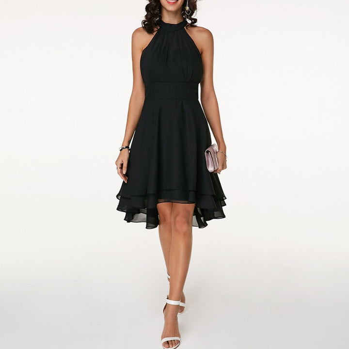Stylish fit and flare mini dress for women with an elegant layered hem, great for special occasions.