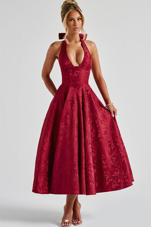 Long evening halterneck dress, a beautiful choice for formal events.