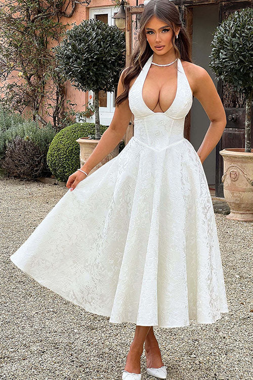 Glamorous halterneck maxi dress, ideal for proms & special occasions.