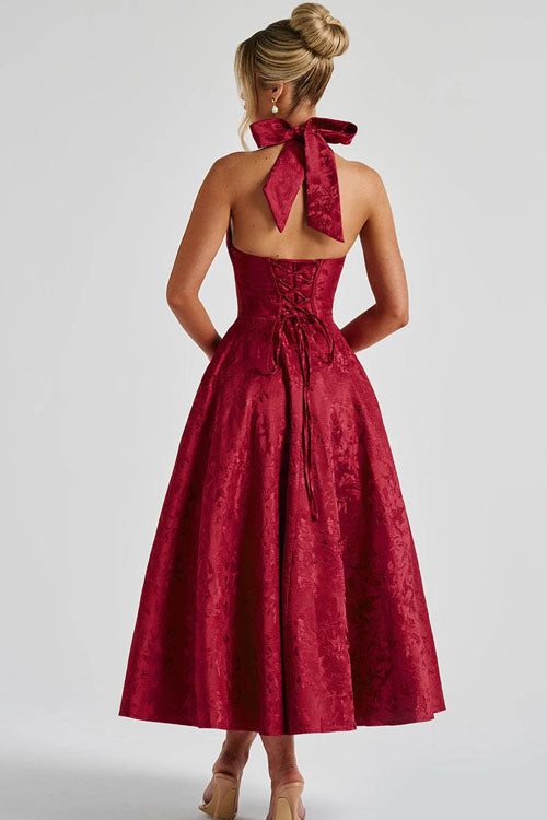 Halterneck prom maxi dress, elegant & comfortable for dancing.