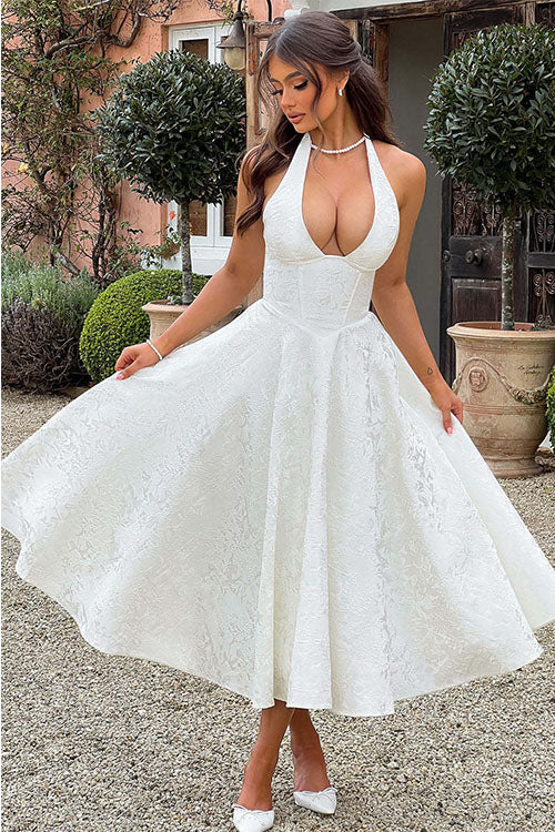 Stunning halterneck maxi formal gown, perfect for bridesmaids.