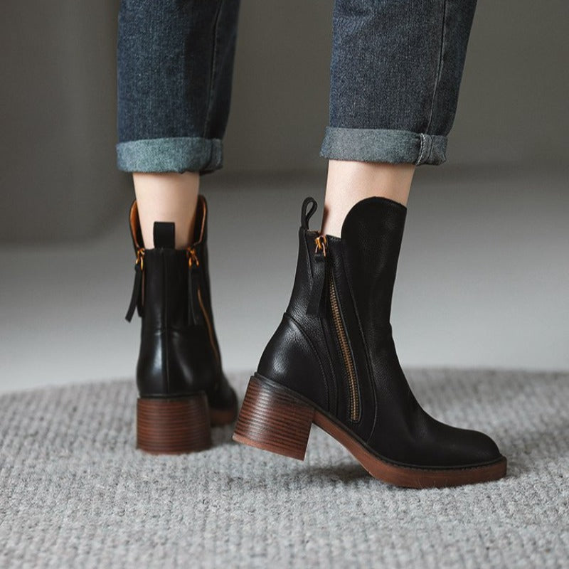 Dressy women's high heel ankle boots with zipper, a stylish choice for evening, party, & formal attire.