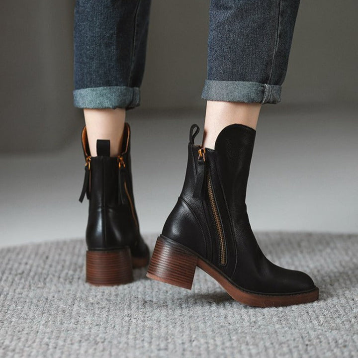 Dressy women's high heel ankle boots with zipper, a stylish choice for evening, party, & formal attire.
