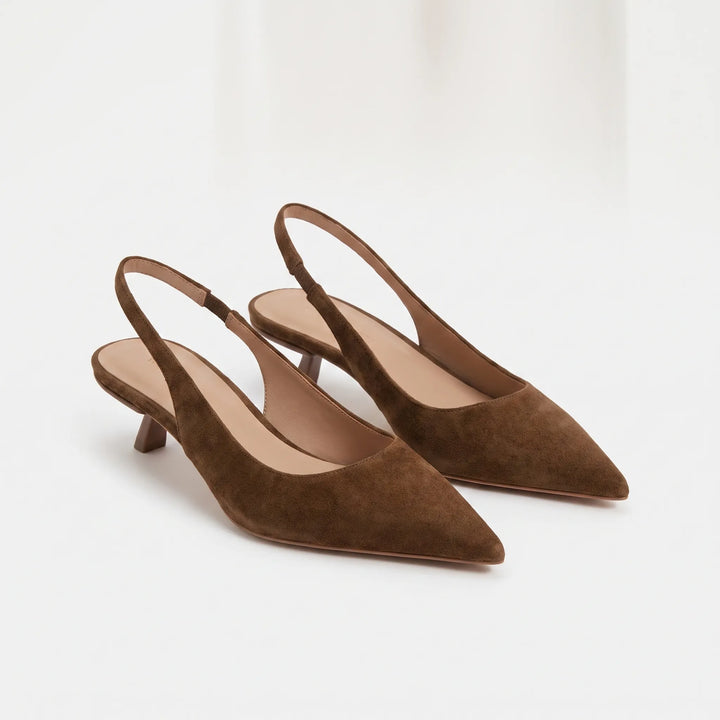 Classic women's slingback kitten heels with a sleek pointed toe, ideal for elegant style.