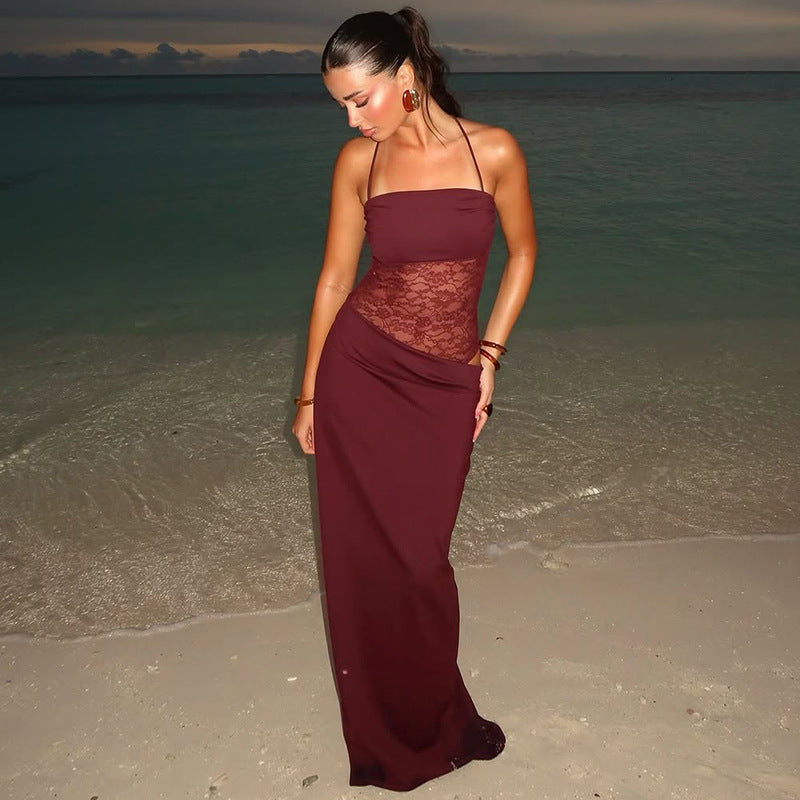 Sophisticated sleeveless women's maxi dress with a flattering silhouette and elegant lace details. Perfect for parties.