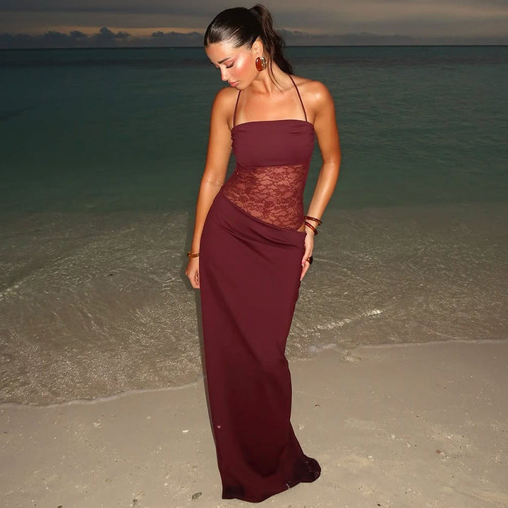 Sophisticated sleeveless women's maxi dress with a flattering silhouette and elegant lace details. Perfect for parties.