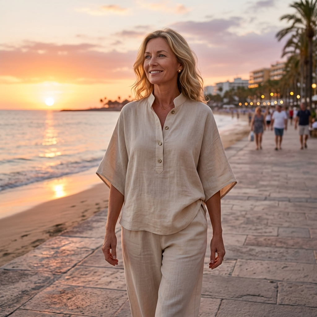 Women's casual mandarin collar top from a comfortable wide-leg two-piece set.