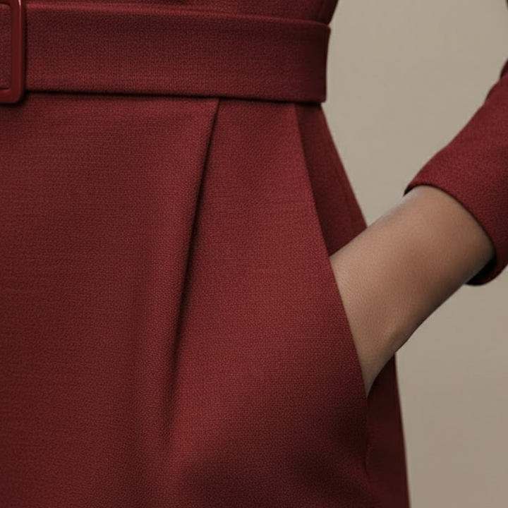 Professional women's three-quarter sleeve mock wrap pencil dress. Ideal business attire, workwear, and formal office wear.